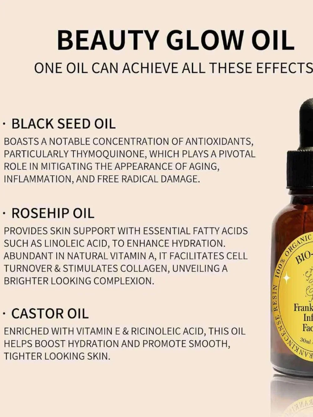 Frankincense Resin Oil, Organic Jojoba, Castor Oil Cold-Pressed Facial Serum